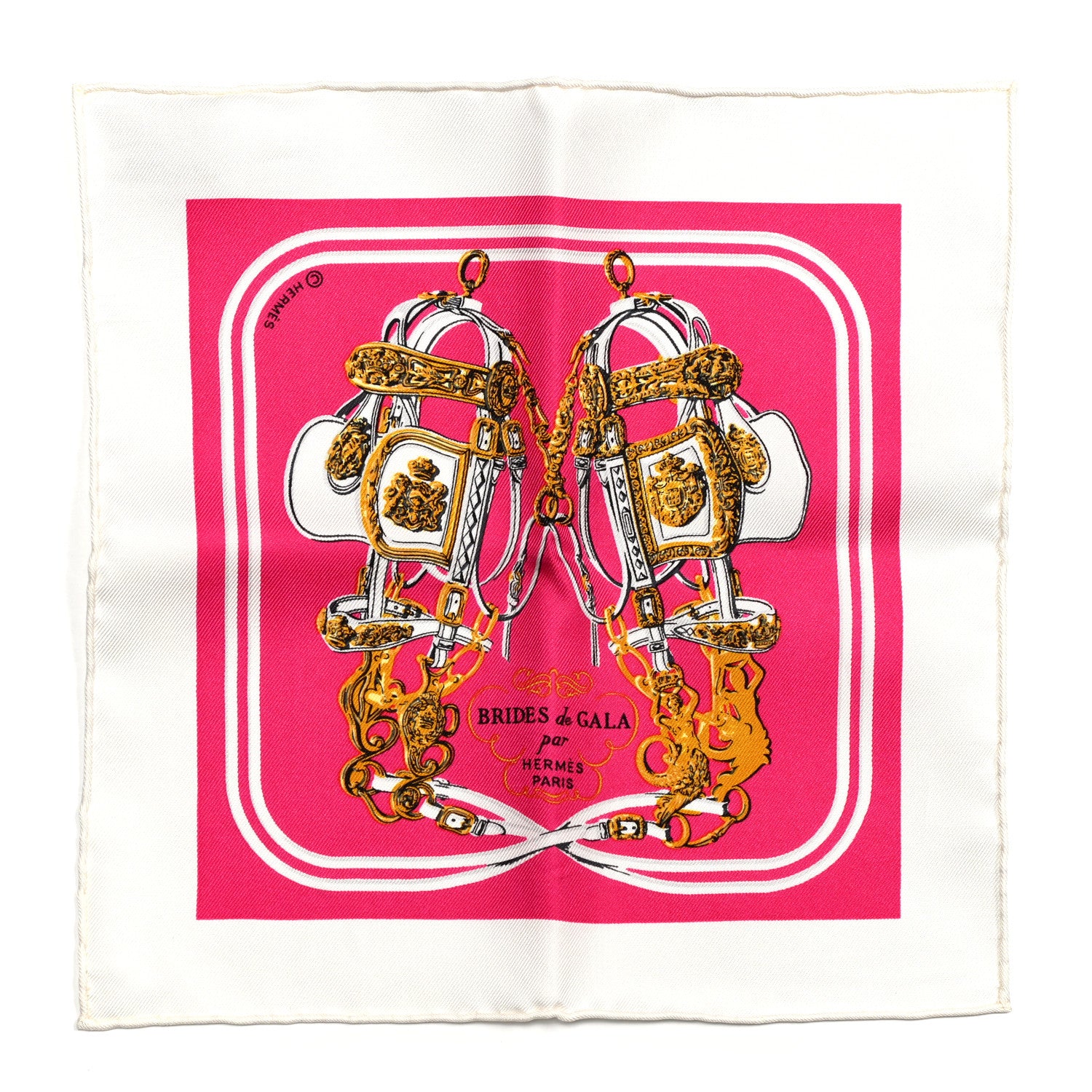 Hermes Silk Brides de Gala Nano Scarf 20 White Rose Fuchsia Or 2 of 6