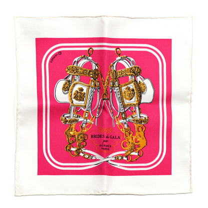 Hermes Silk Brides de Gala Nano Scarf 20 White Rose Fuchsia Or 2 of 6