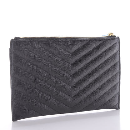 Saint Laurent Grain De Poudre Chevron Monogram Bill Pouch Black 3 of 11