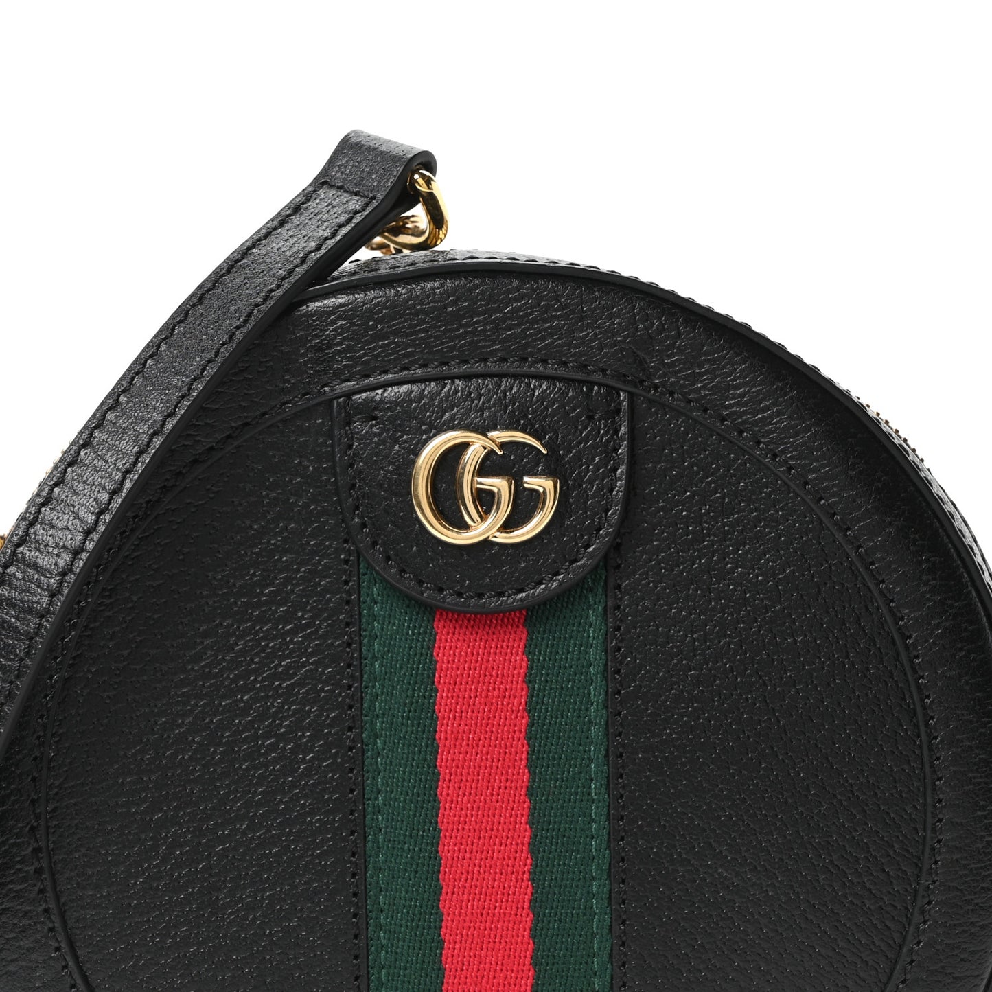 Grained Calfskin Web Mini Ophidia Round Shoulder Bag Black