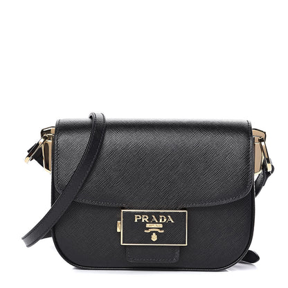 Prada Saffiano Lux Embleme Flap Shoulder Bag Black 1 of 9