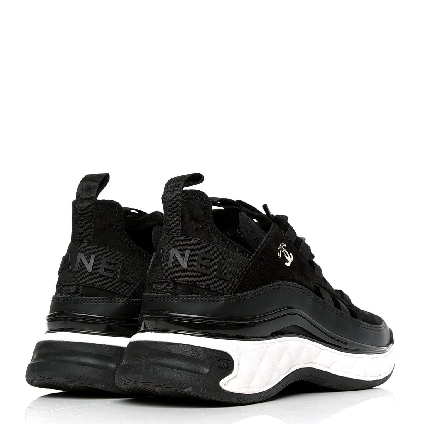 Fabric Calfskin Suede CC Sneakers 37.5 Black