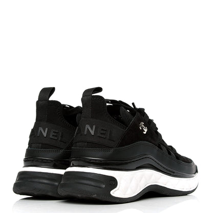 Chanel Fabric Calfskin Suede CC Sneakers 37.5 Black 3 of 4