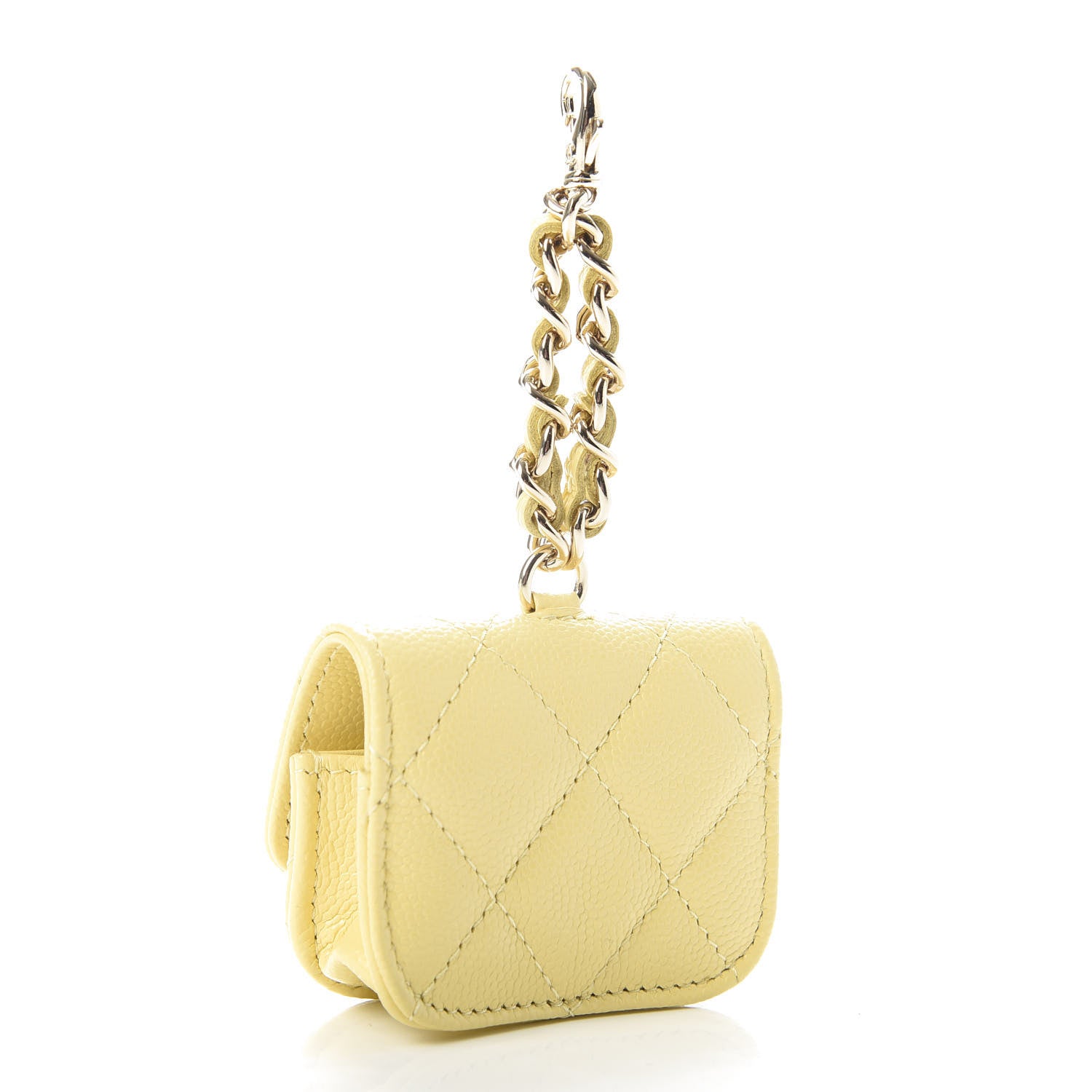 Chanel Caviar Quilted Crystal CC Airpods Pro Case Yellow 2 of 8