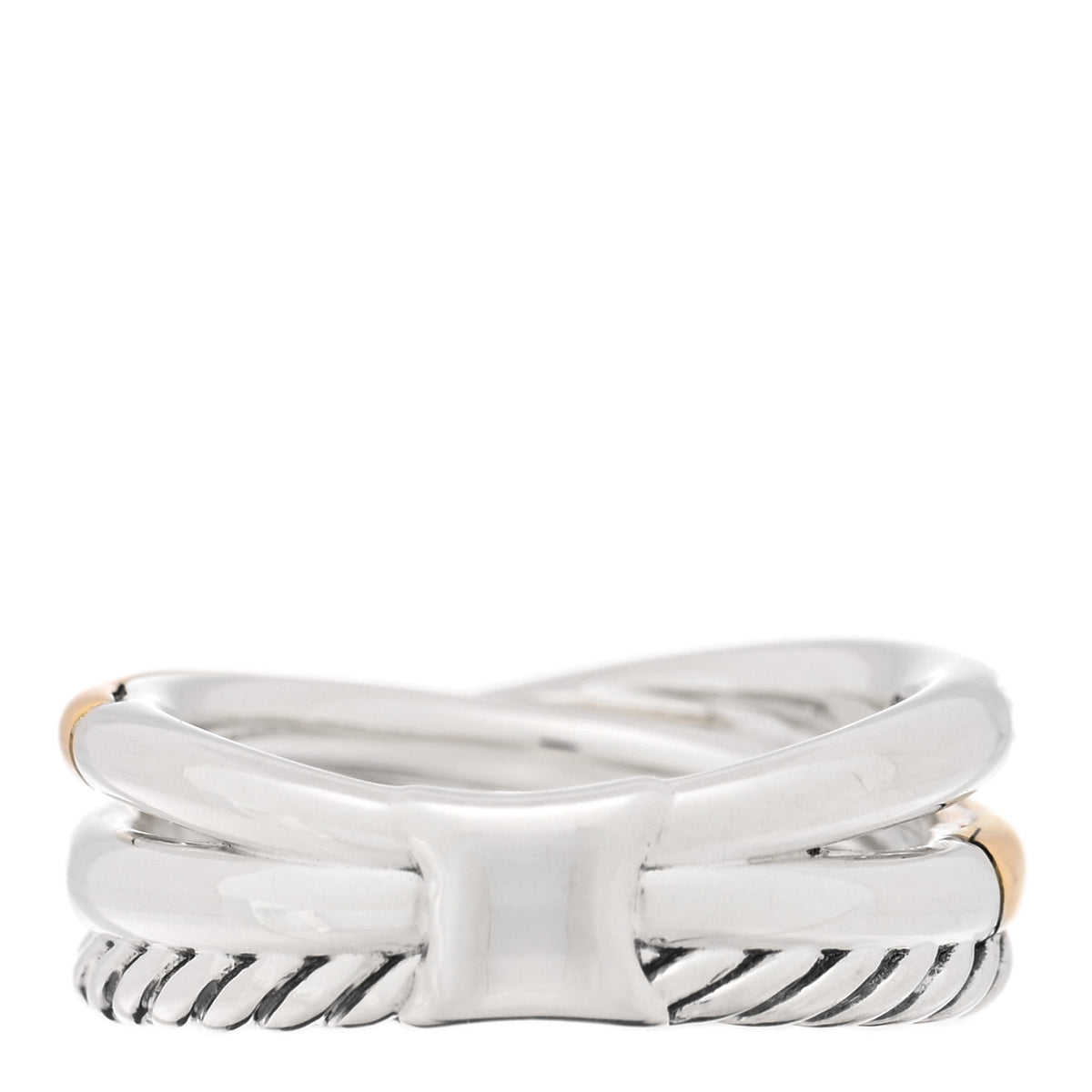 David Yurman Sterling Silver 18K Yellow Gold Diamond 11mm Wide Crossover Cable Ring 47 4 3 of 4