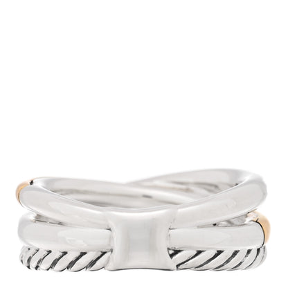 David Yurman Sterling Silver 18K Yellow Gold Diamond 11mm Wide Crossover Cable Ring 47 4 3 of 4