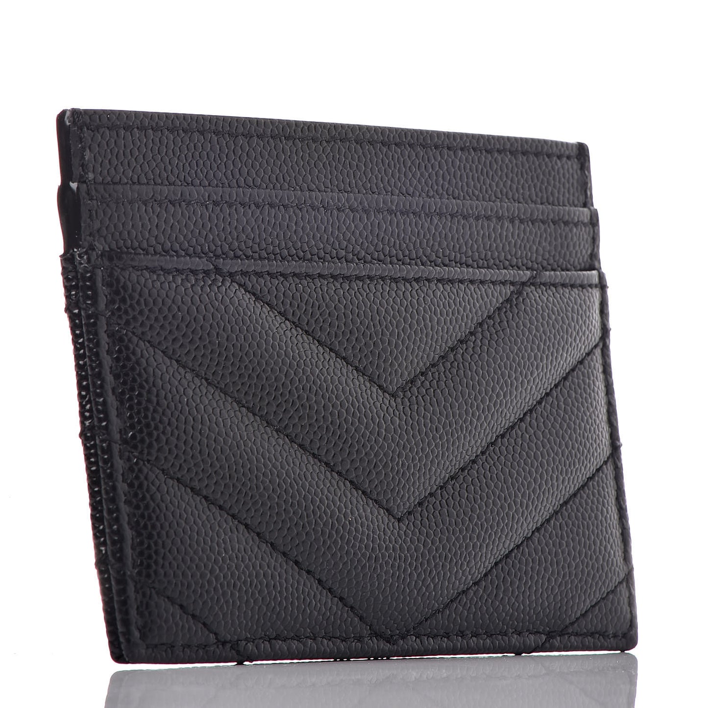 Grain De Poudre Matelasse Chevron Monogram Credit Card Case Black
