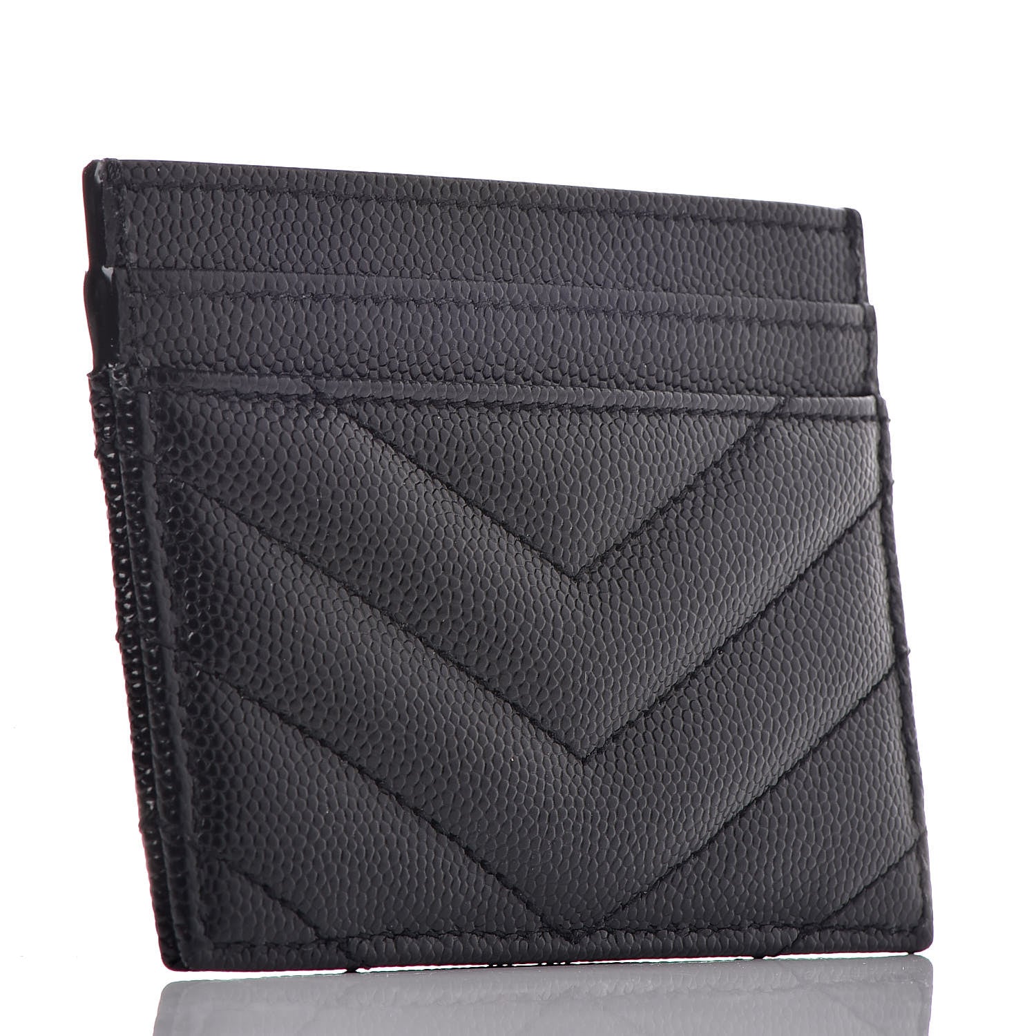 Saint Laurent Grain De Poudre Matelasse Chevron Monogram Credit Card Case Black 3 of 7