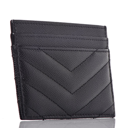 Saint Laurent Grain De Poudre Matelasse Chevron Monogram Credit Card Case Black 3 of 7