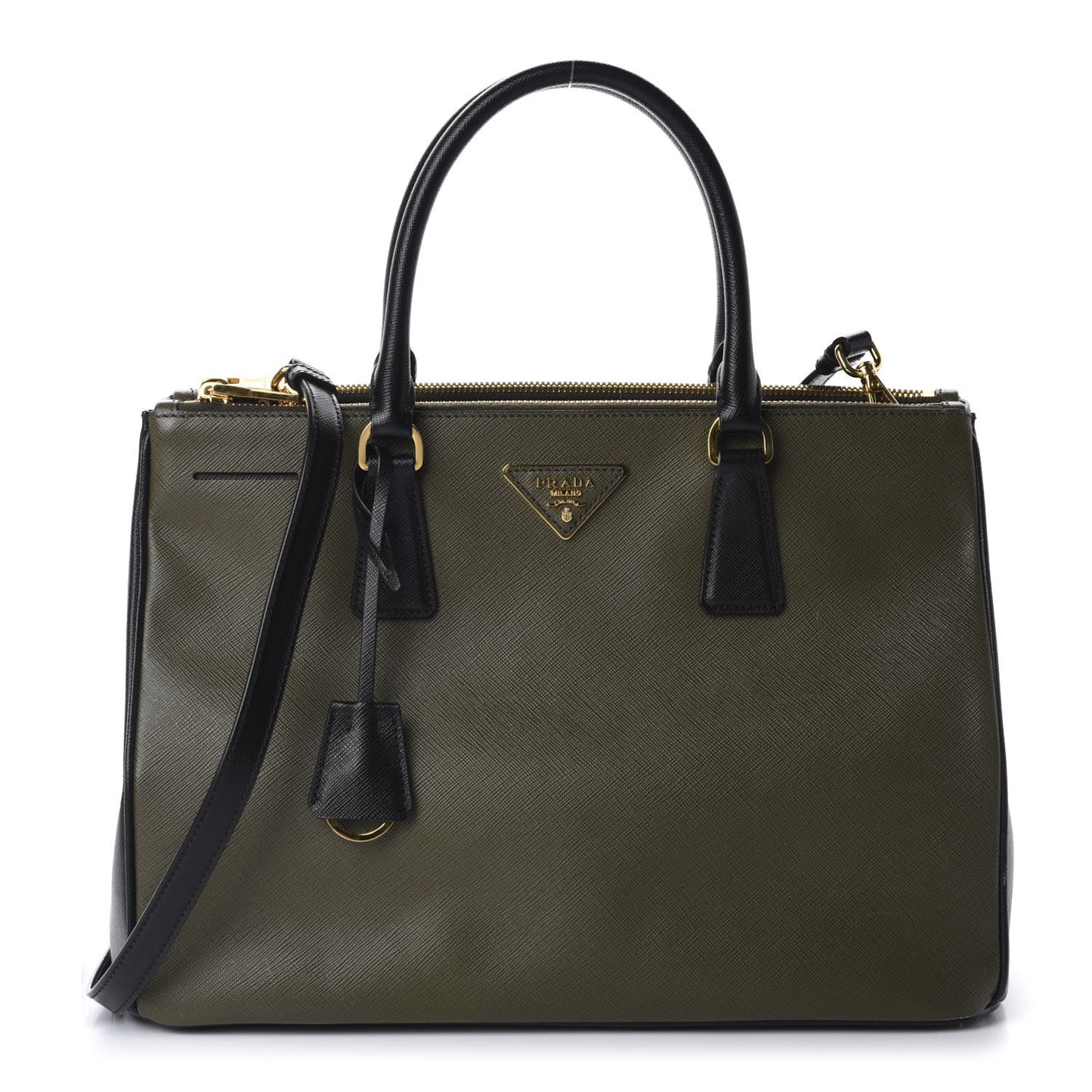 Saffiano Lux Bi-Color Medium Galleria Double Zip Tote Militare Black