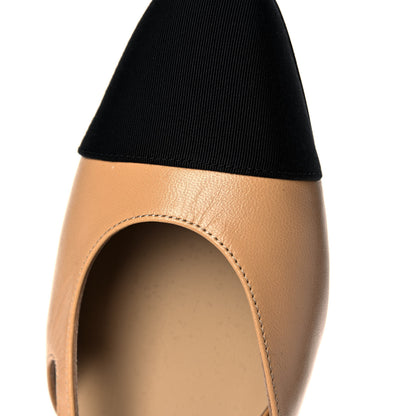 Chanel Lambskin Grosgrain Cap Toe CC Slingback Sandals 36.5 Beige Black 8 of 8