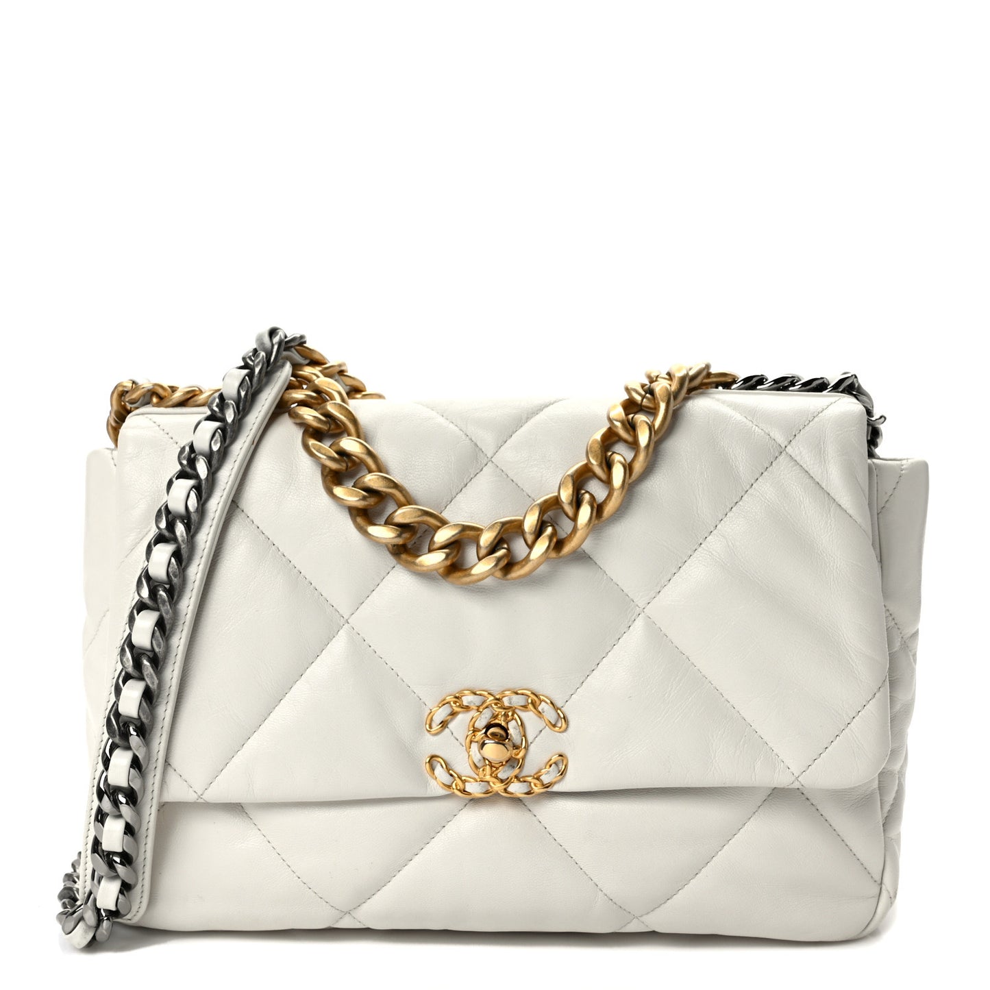 Lambskin Quilted Large Chanel 19 Flap White