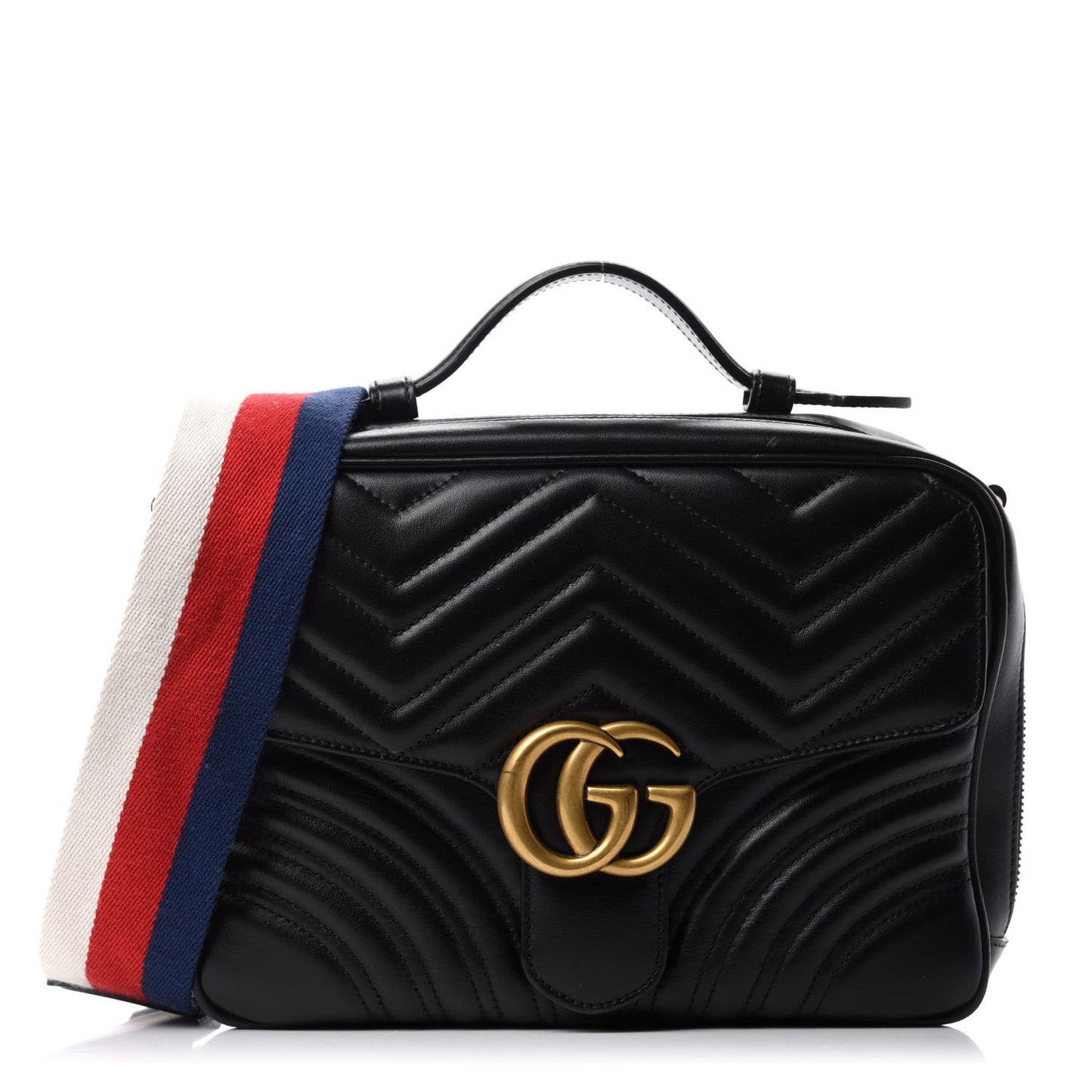 Calfskin Matelasse Sylvie Web Small GG Marmont Top Handle Shoulder Bag Black