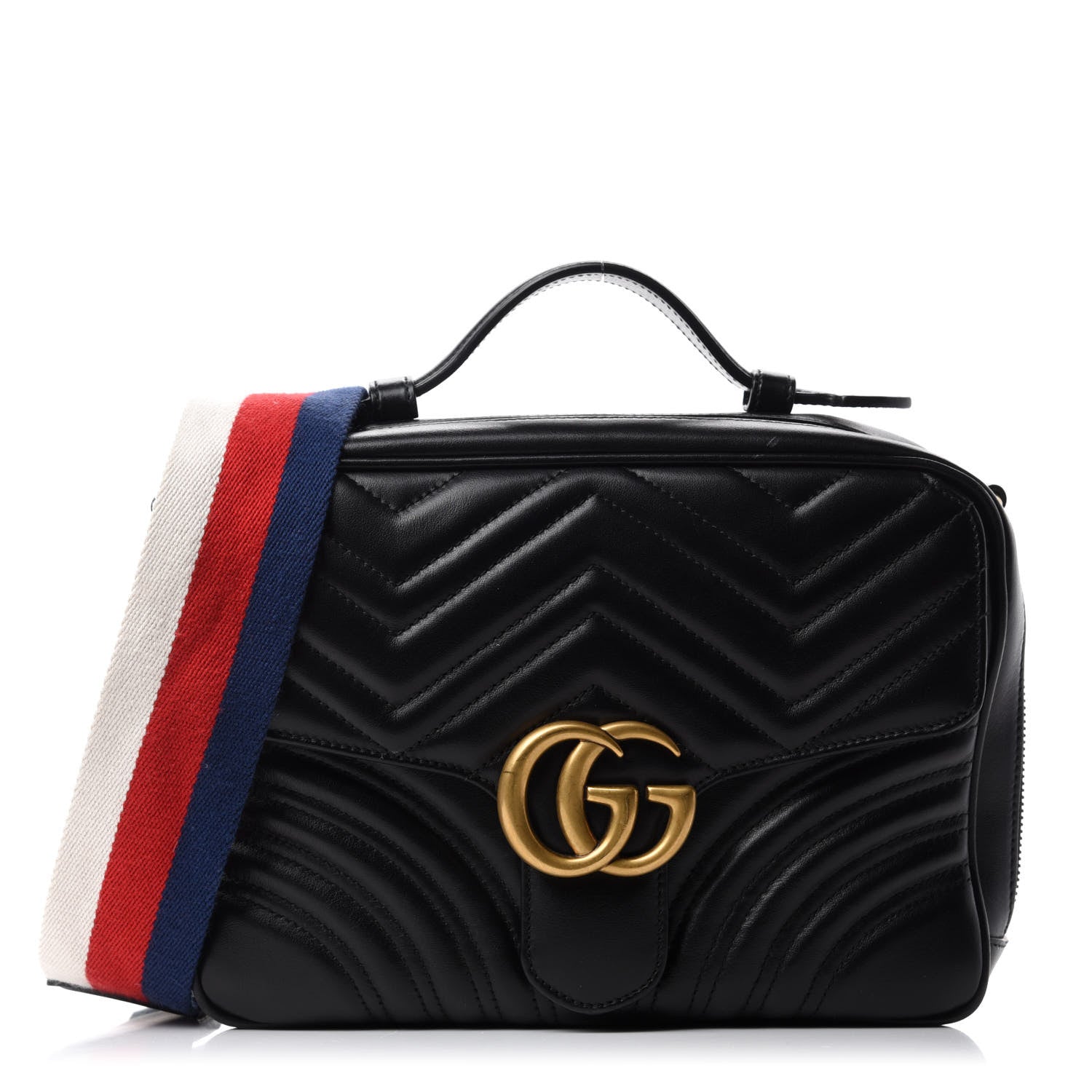 Gucci Calfskin Matelasse Sylvie Web Small GG Marmont Top Handle Shoulder Bag Black 1 of 11