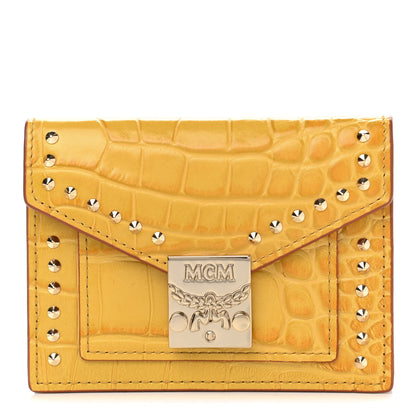 MCM Calfskin Crocodile Embossed Flap Card Holder Golden Mango 1 of 7