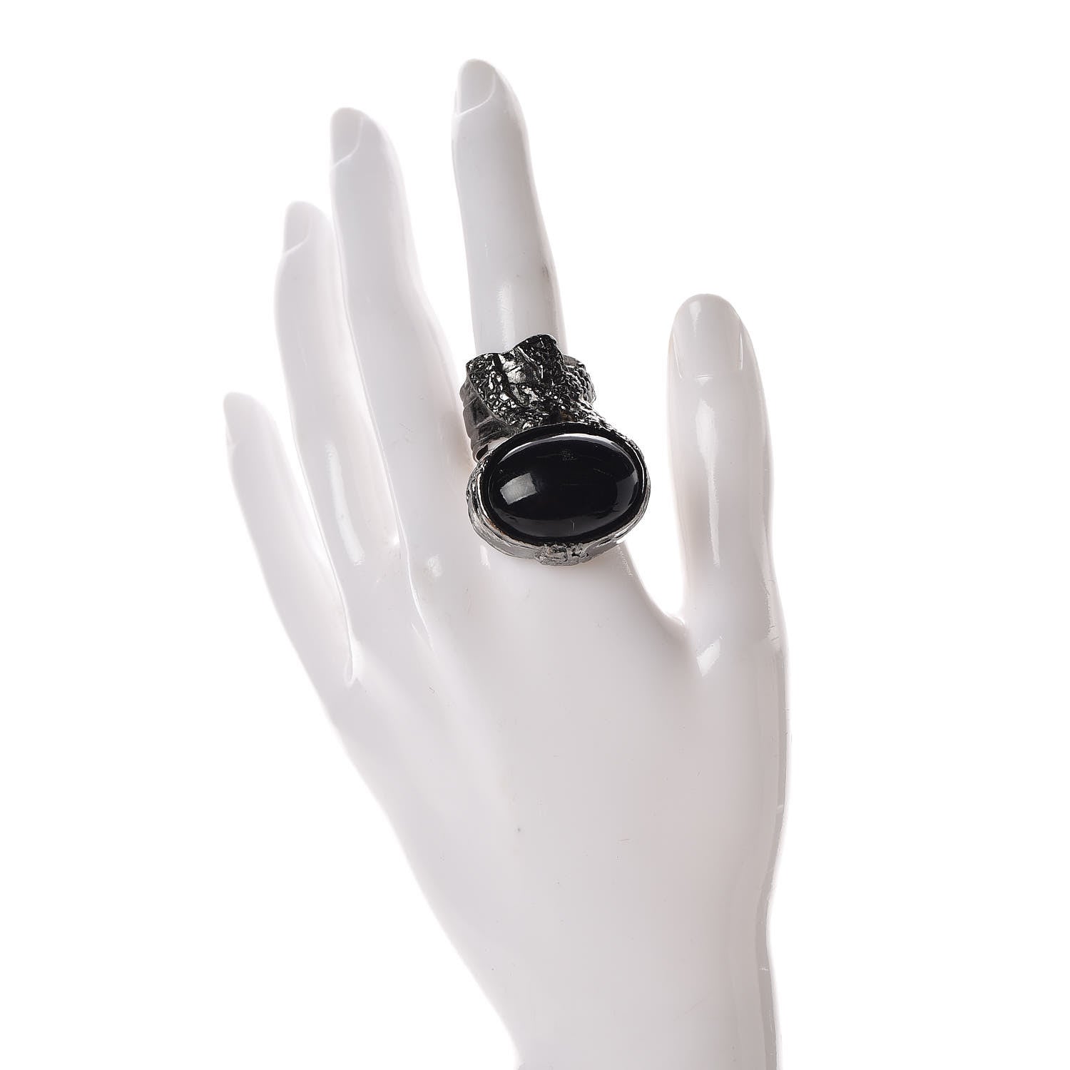 Saint Laurent Glass Cabochon Gunmetal Arty Ovale Ring 6 Black 2 of 7