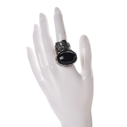 Saint Laurent Glass Cabochon Gunmetal Arty Ovale Ring 6 Black 2 of 7