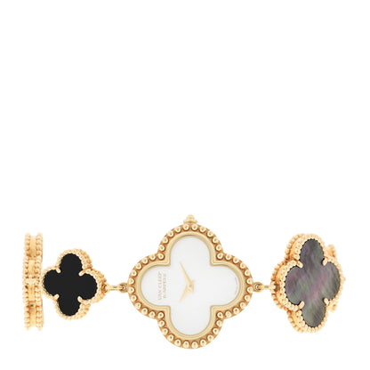 Van Cleef & Arpels 18K Yellow Gold Mother of Pearl Black Onyx 26mm Alhambra Quartz Watch 2 of 5