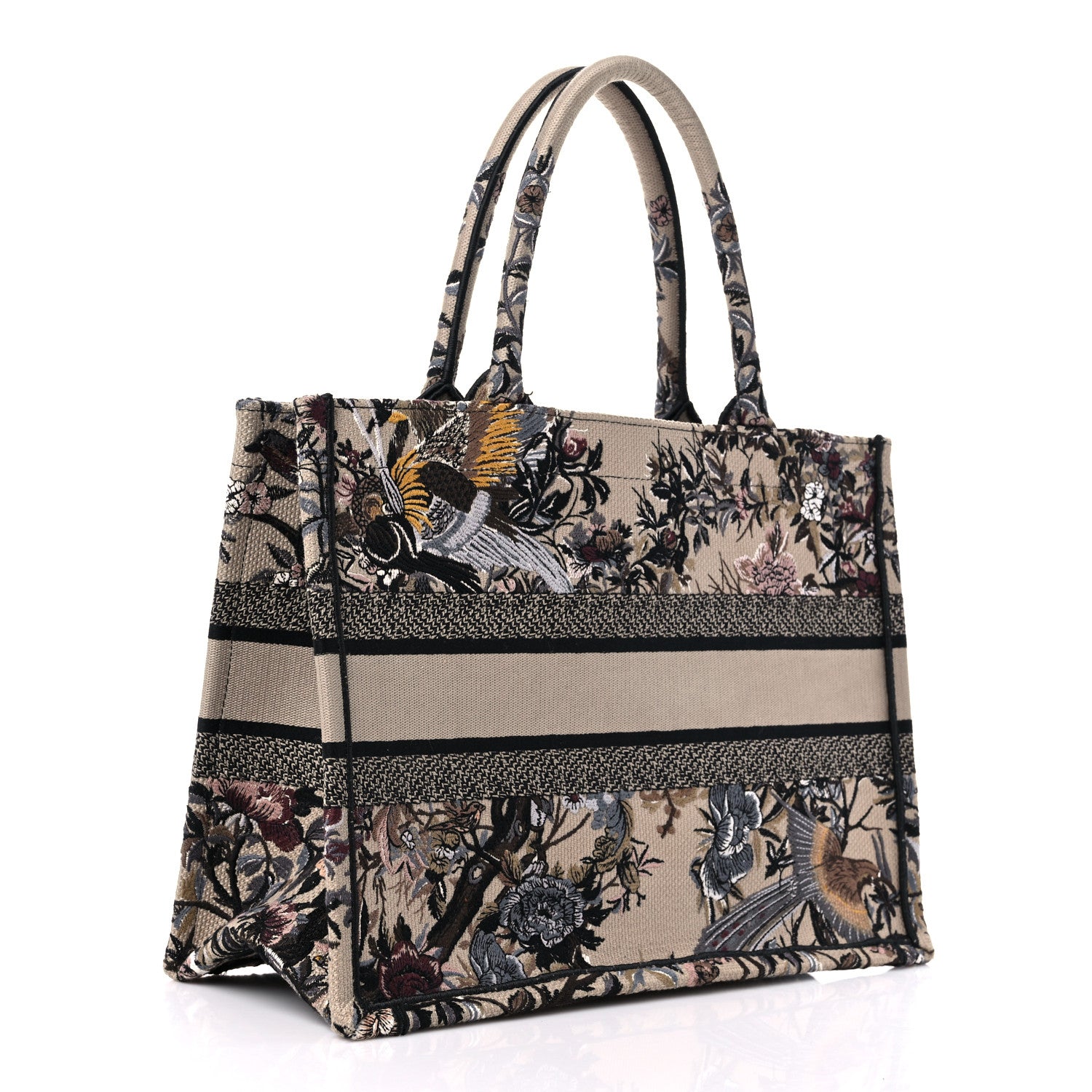 Christian Dior Canvas Embroidered Jardin D'Hiver Medium Book Tote Beige Multicolor 3 of 9