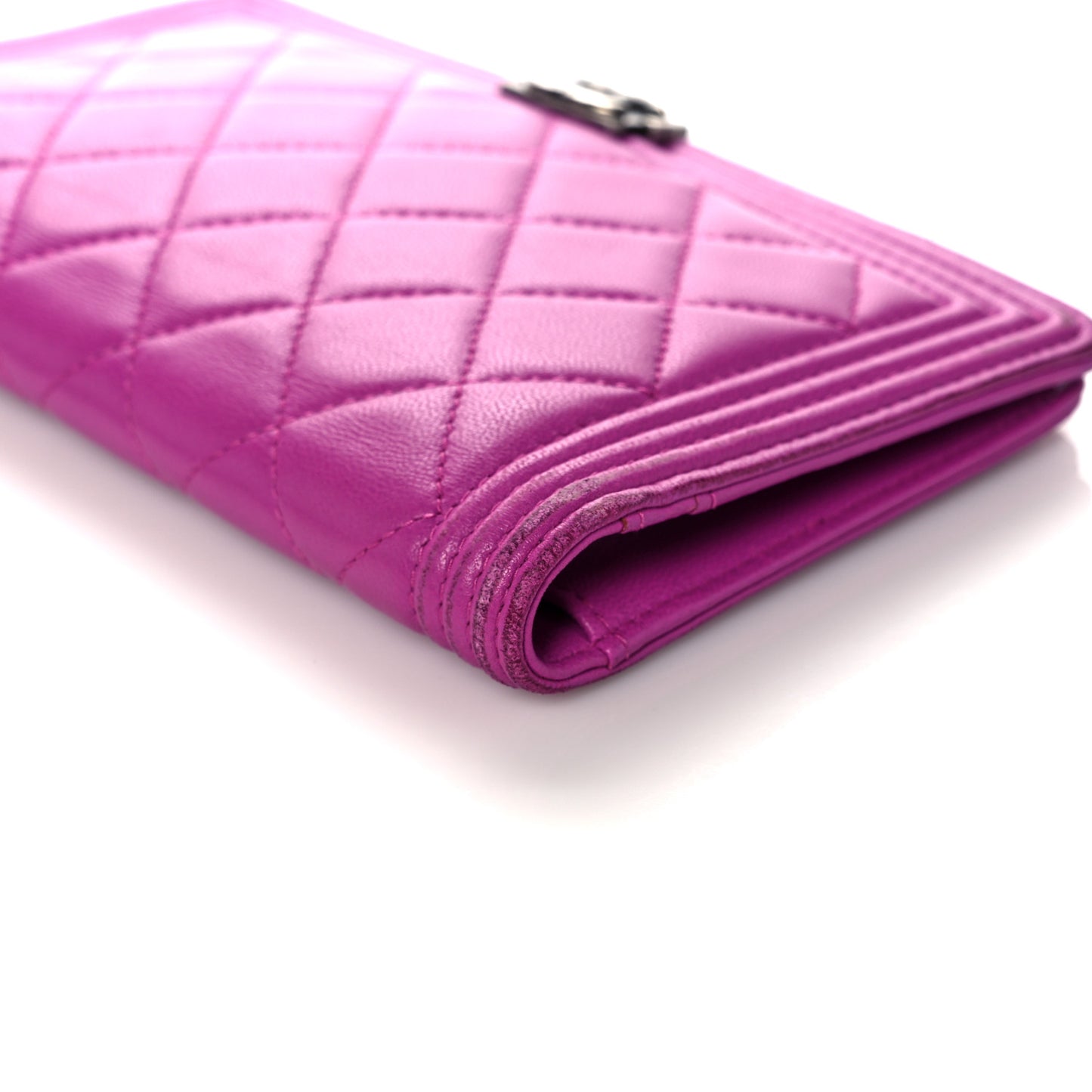 Lambskin Quilted Boy Yen Wallet Pink