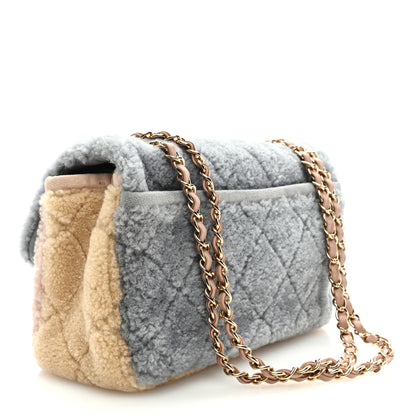 Chanel Shearling Sheepskin Single Flap Gray Pink Beige 3 of 9