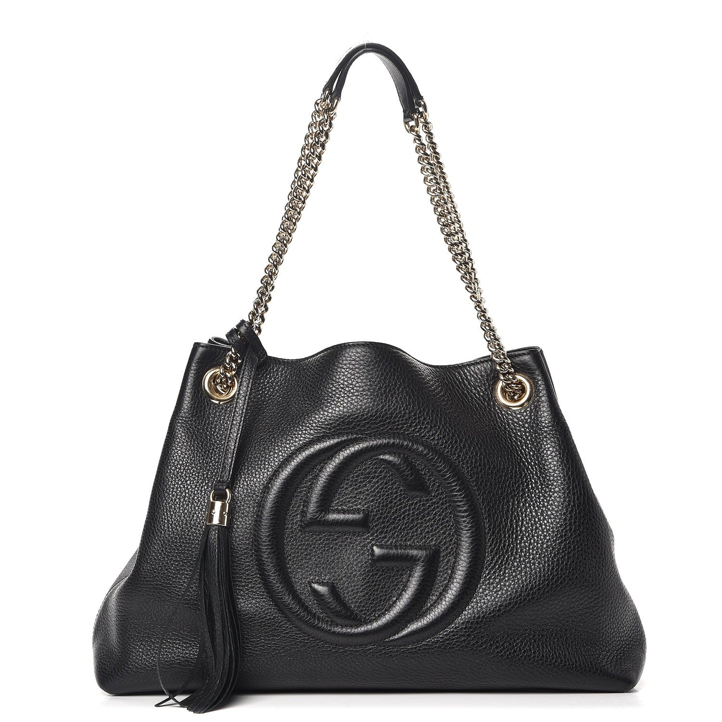 Pebbled Calfskin Medium Soho Chain Shoulder Bag Black