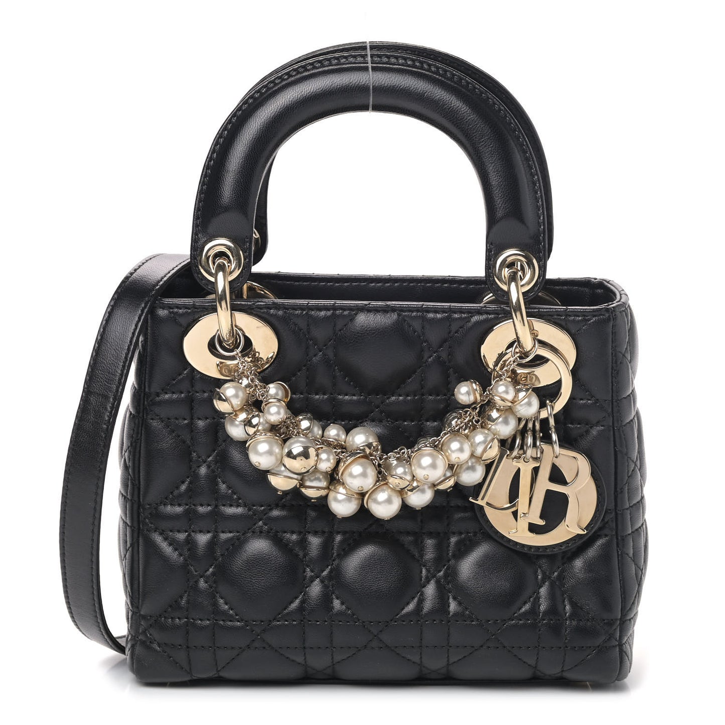 Lambskin Cannage Mini Pearl Lady Dior Black