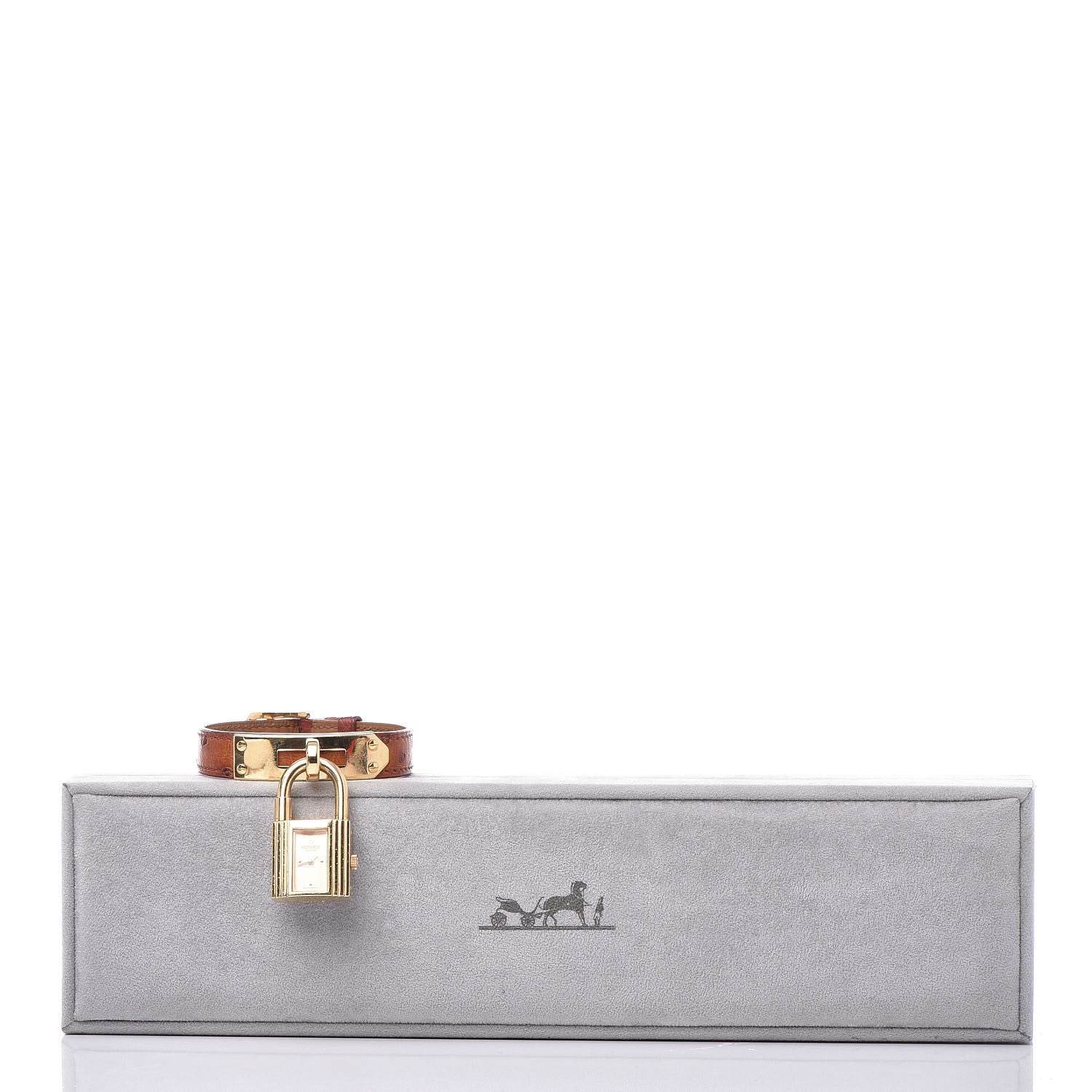 Hermes Stainless Steel Ostrich 20mm Kelly Cadena Quartz Watch Gold 8 of 8