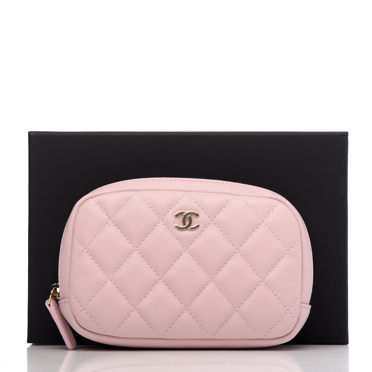 Caviar Quilted Small Curvy Pouch Cosmetic Case Light Pink
