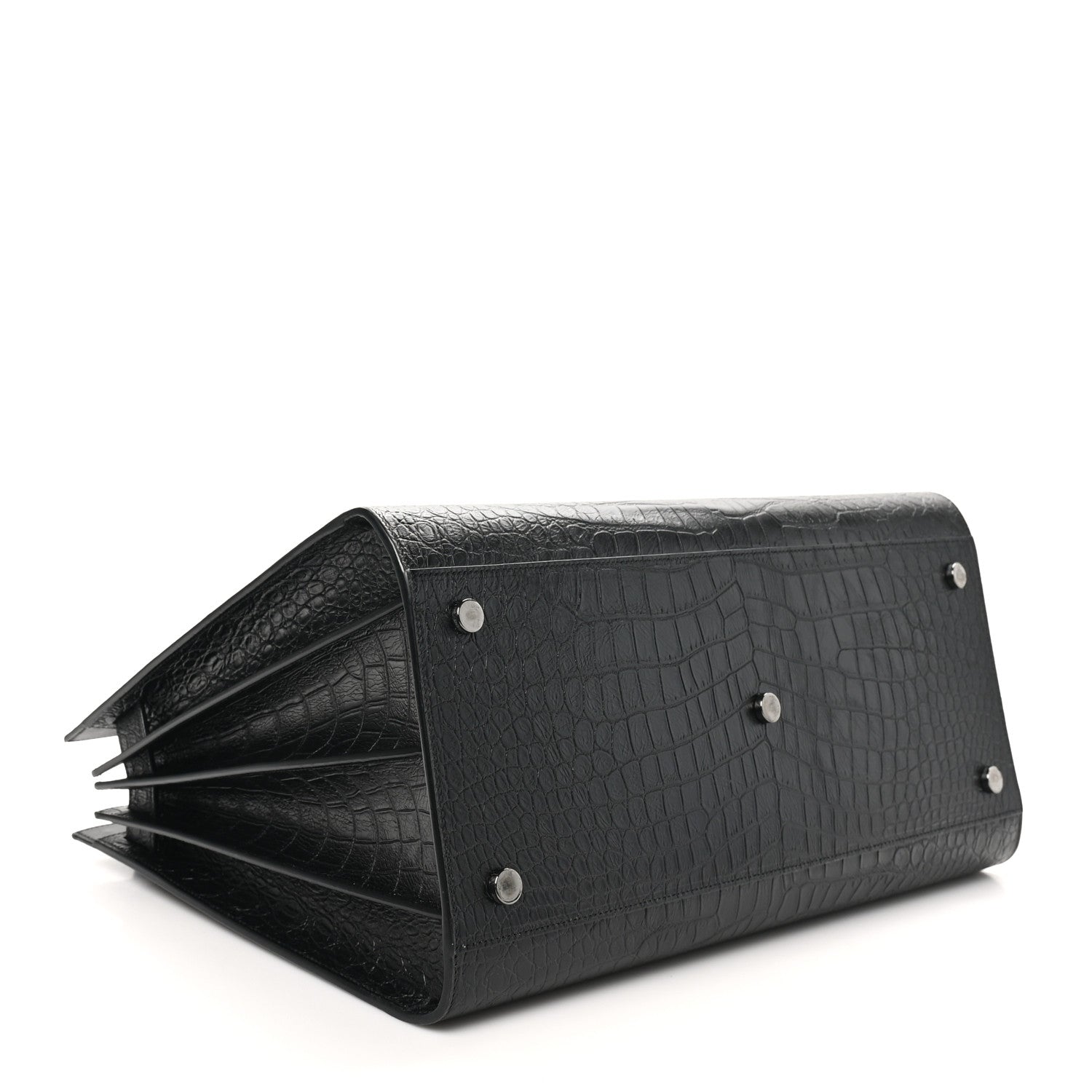 Saint Laurent Calfskin Crocodile Embossed Large Sac De Jour Carryall Black 5 of 10