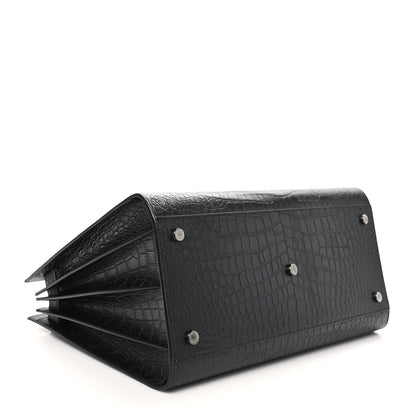 Saint Laurent Calfskin Crocodile Embossed Large Sac De Jour Carryall Black 5 of 10