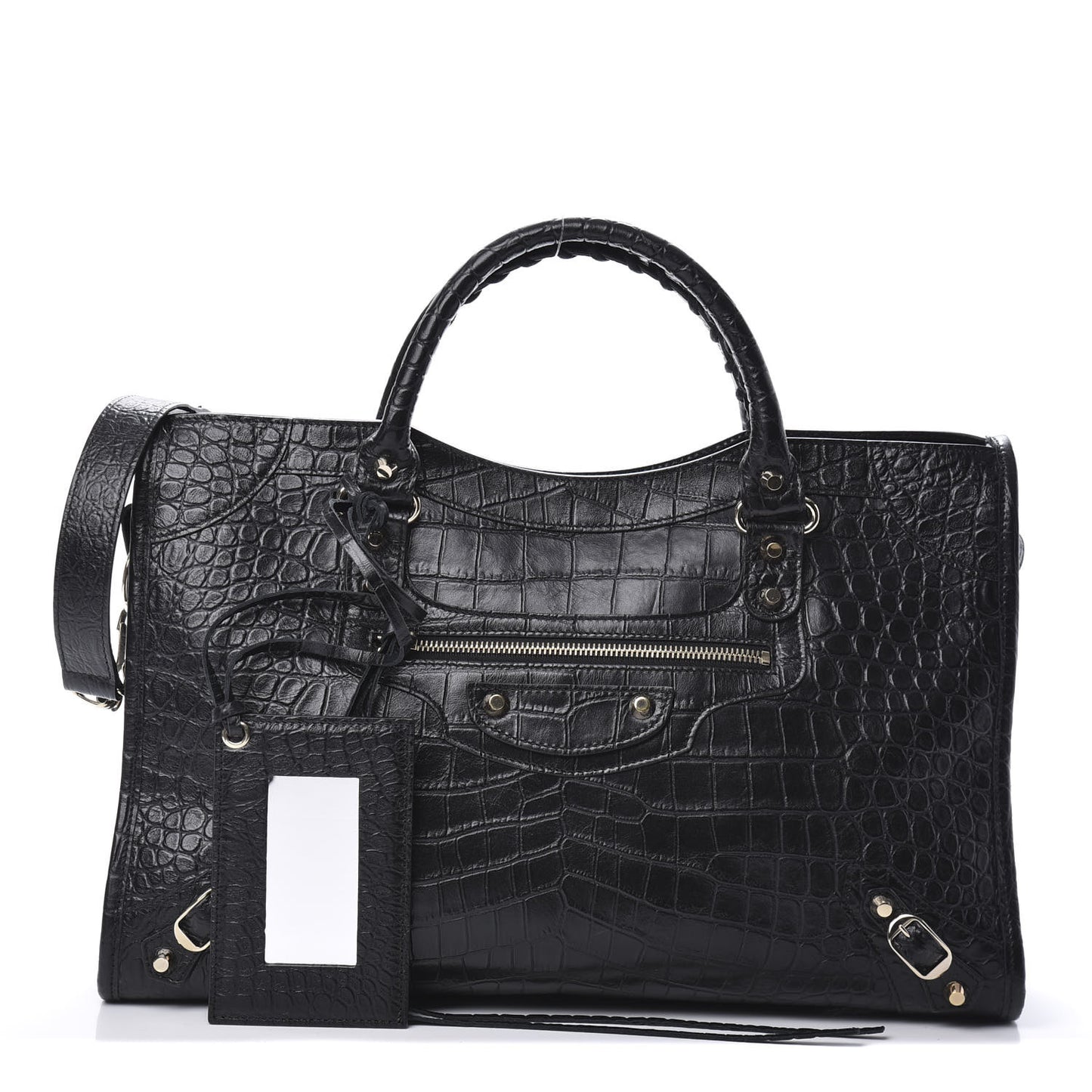Calfskin Crocodile Embossed Classic Hardware City Black