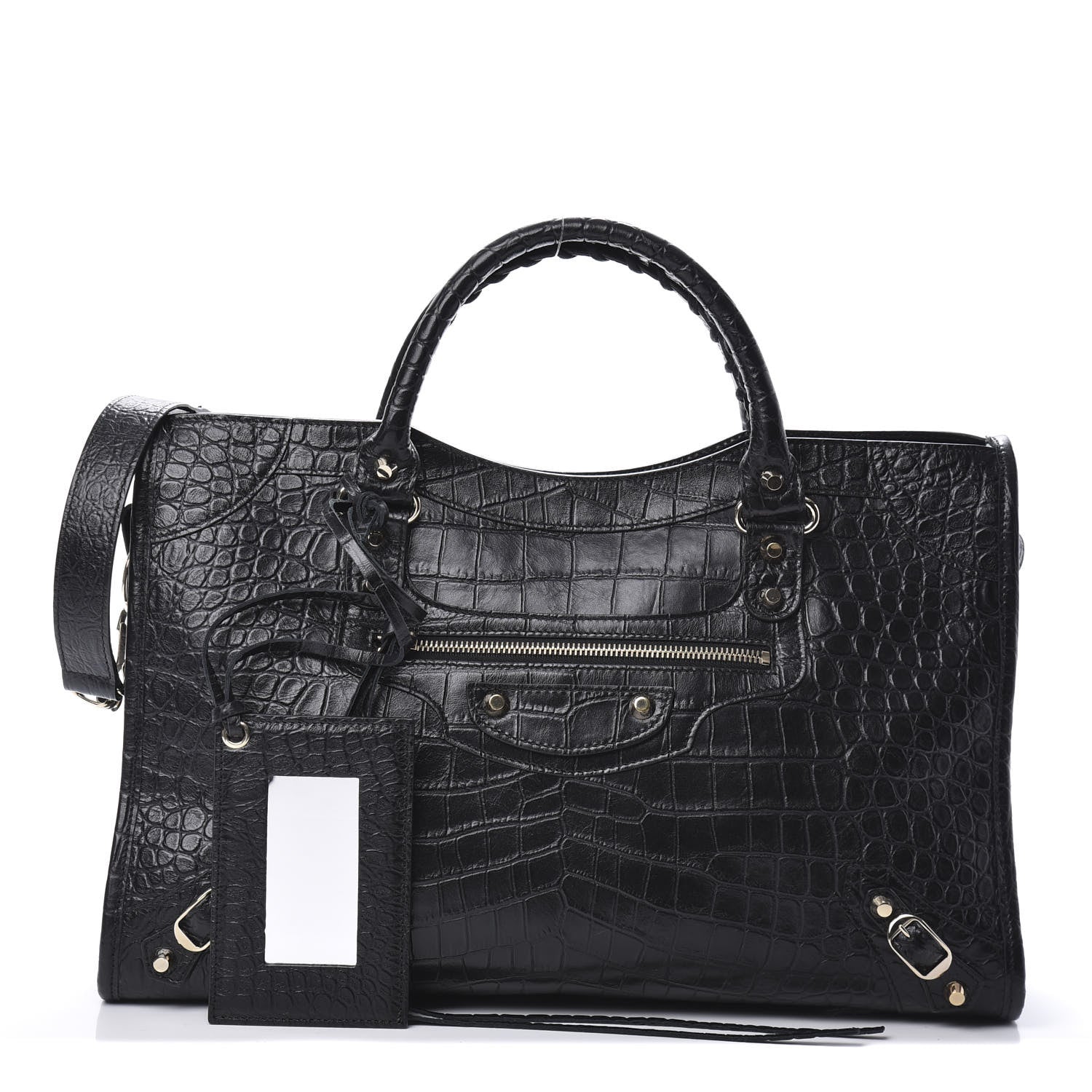 Balenciaga Calfskin Crocodile Embossed Classic Hardware City Black 1 of 11