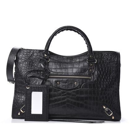 Balenciaga Calfskin Crocodile Embossed Classic Hardware City Black 1 of 11