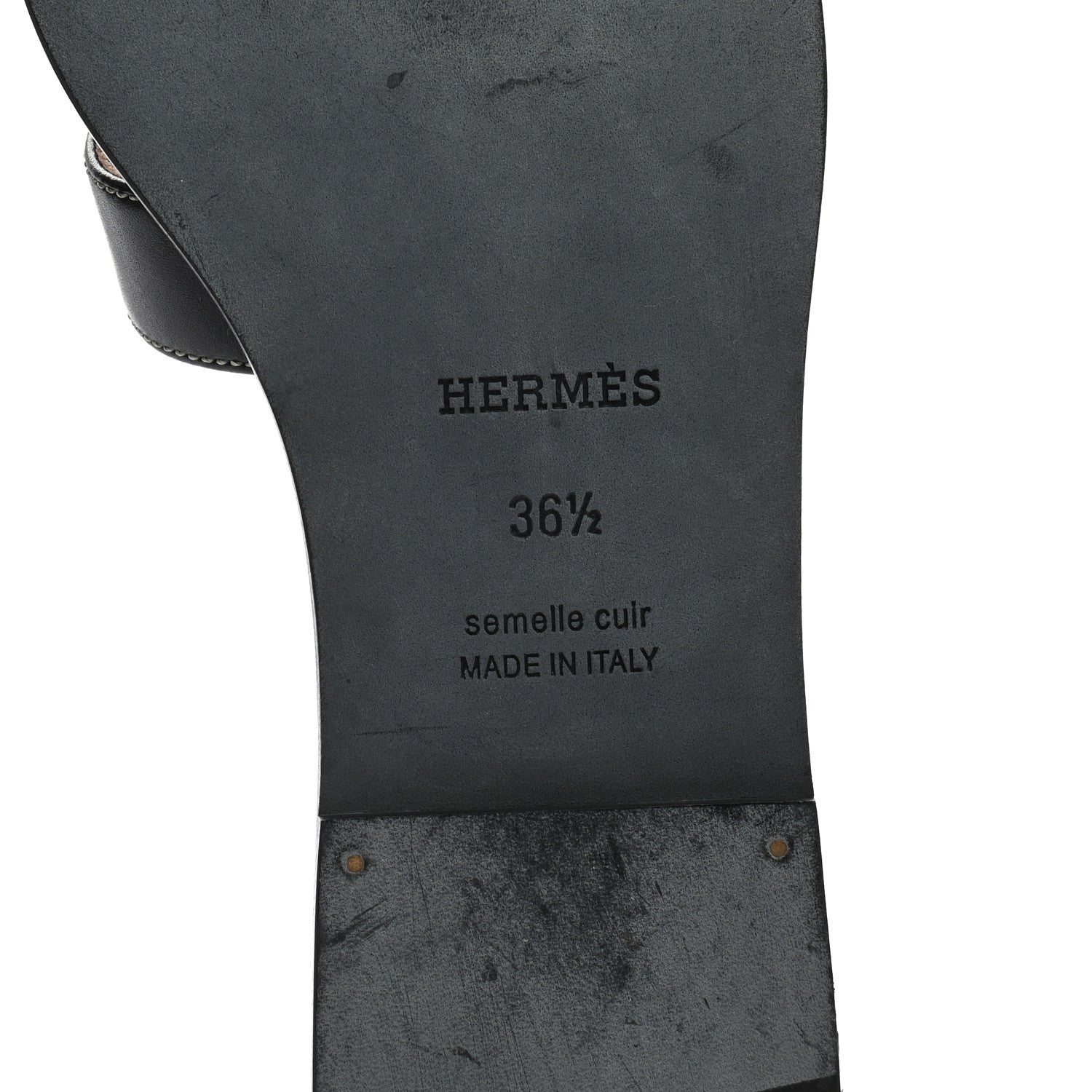 Hermes Box Calfskin Oran Sandals 36.5 Black 6 of 10
