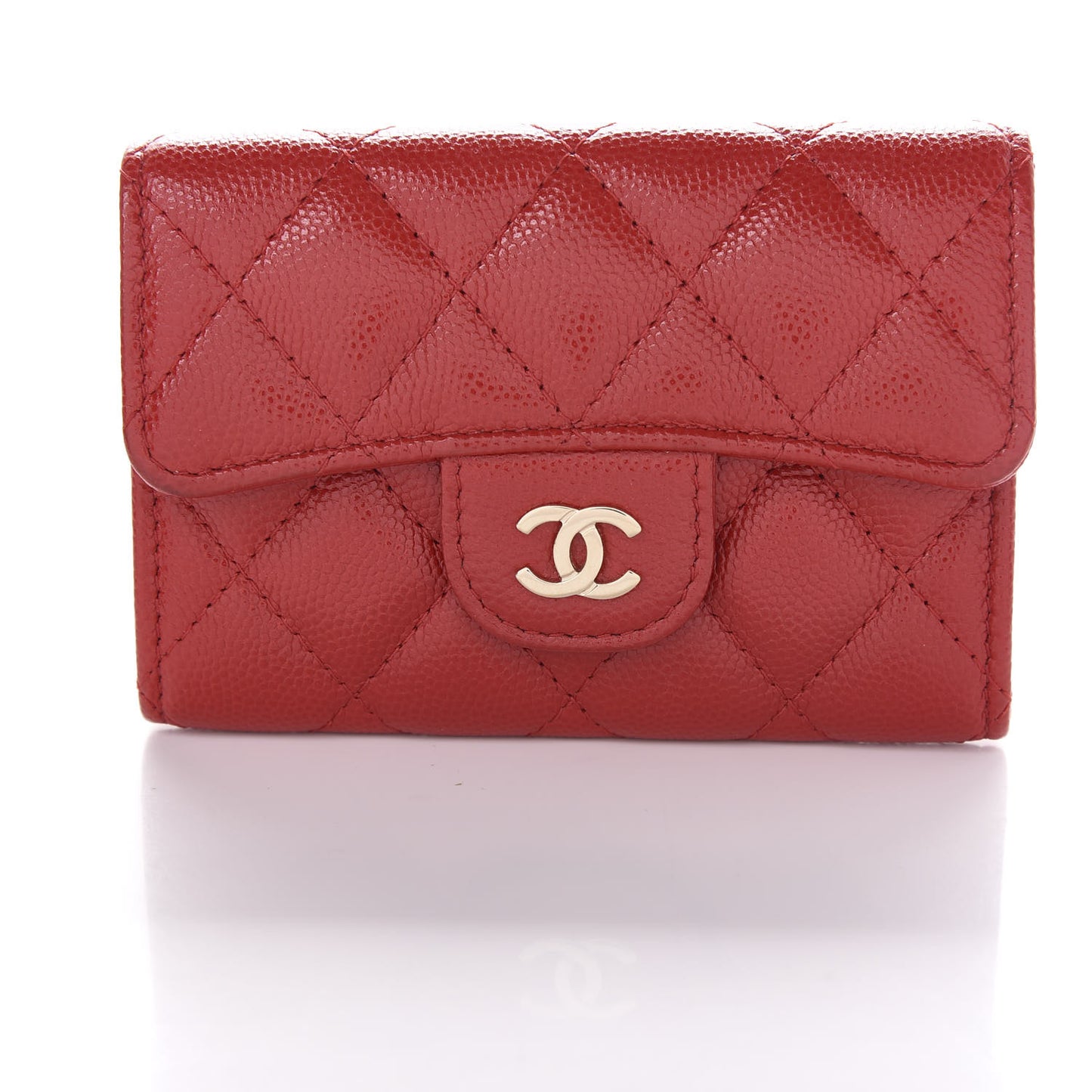 Caviar Quilted Flap Card Holder Wallet Red