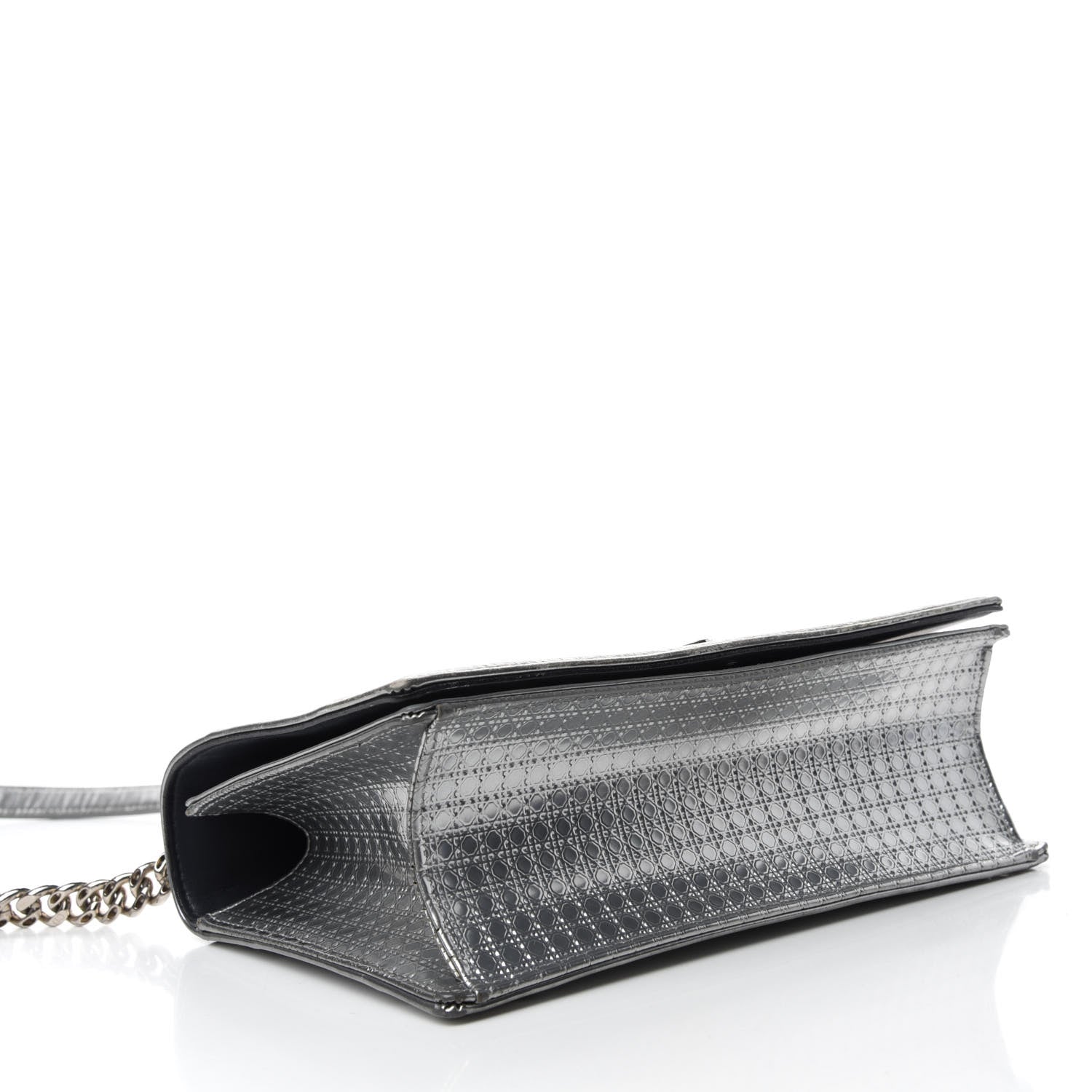 Christian Dior Metallic Patent Micro-Cannage Medium Diorama Flap Bag Silver 4 of 11
