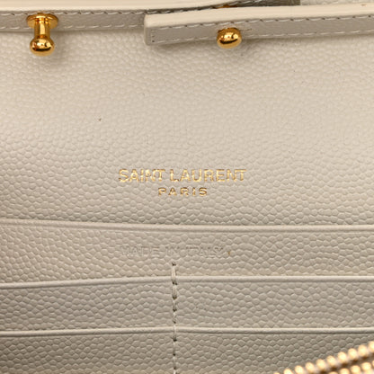 Saint Laurent Grain De Poudre Matelasse Chevron Monogram Chain Wallet White 8 of 14