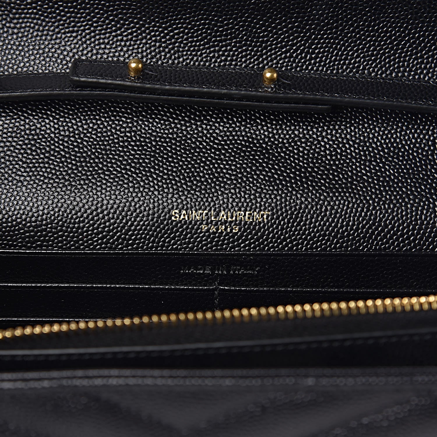 Saint Laurent Grain De Poudre Matelasse Chevron Monogram Chain Wallet Black 6 of 9