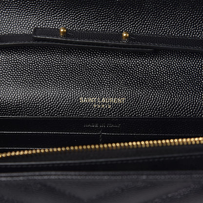 Saint Laurent Grain De Poudre Matelasse Chevron Monogram Chain Wallet Black 6 of 9