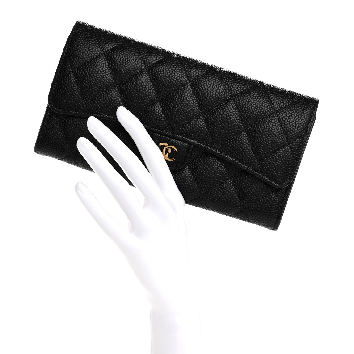Chanel Caviar Quilted Large Gusset Flap Wallet Black 2 of 10