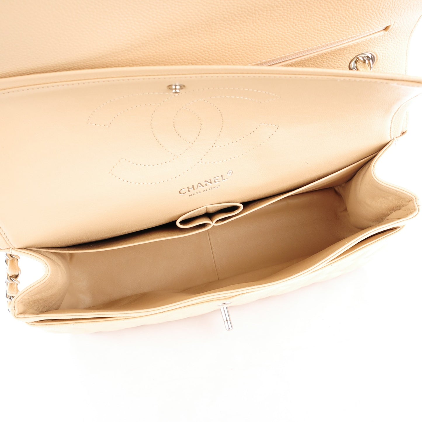 Caviar Quilted Jumbo Double Flap Beige Clair