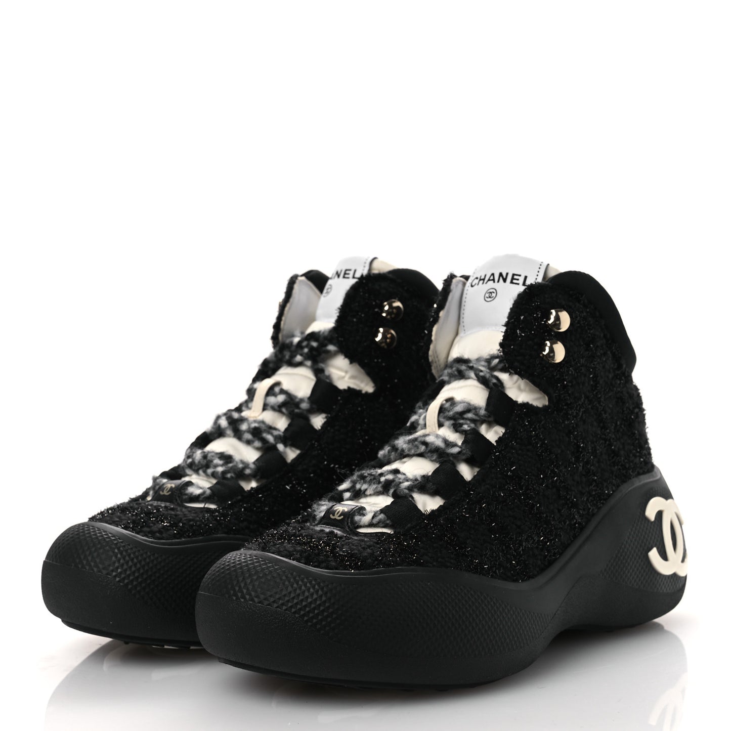 Tweed CC Lace Up Ankle Snow Boots 38.5 Black