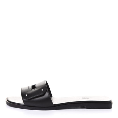 Hermes Calfskin View Sandals 37.5 Black 1 of 10