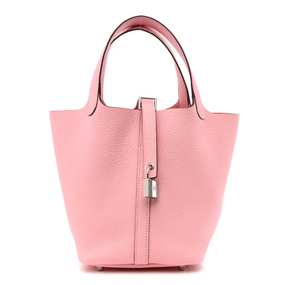 Hermes Taurillon Clemence Picotin Lock 18 PM Rose Sakura 1 of 11