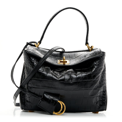 Balenciaga Shiny Calfskin Crocodile Embossed Mini Rodeo Top Handle Handbag Black 1 of 17