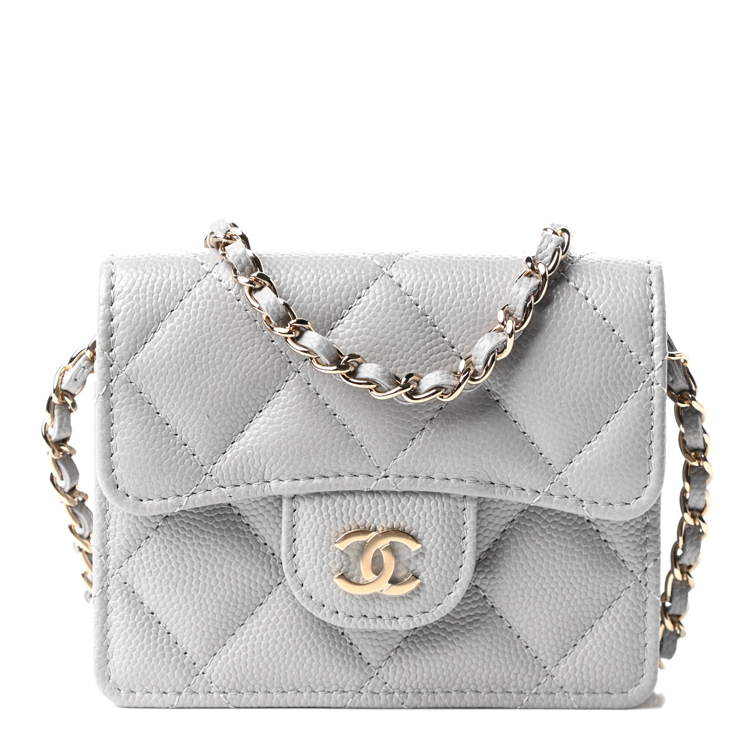 Chanel Caviar Quilted Flap Card Holder On Chain Grey 1 of 10