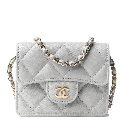 Chanel Caviar Quilted Flap Card Holder On Chain Grey 1 of 10