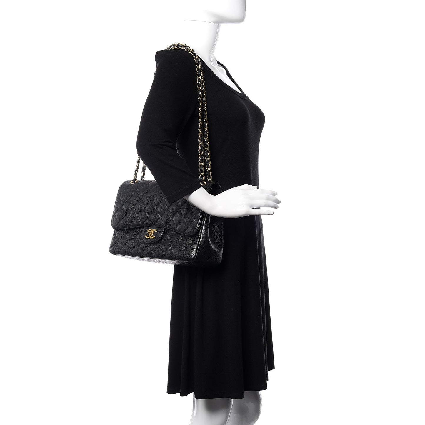 Caviar Quilted Jumbo Double Flap Black