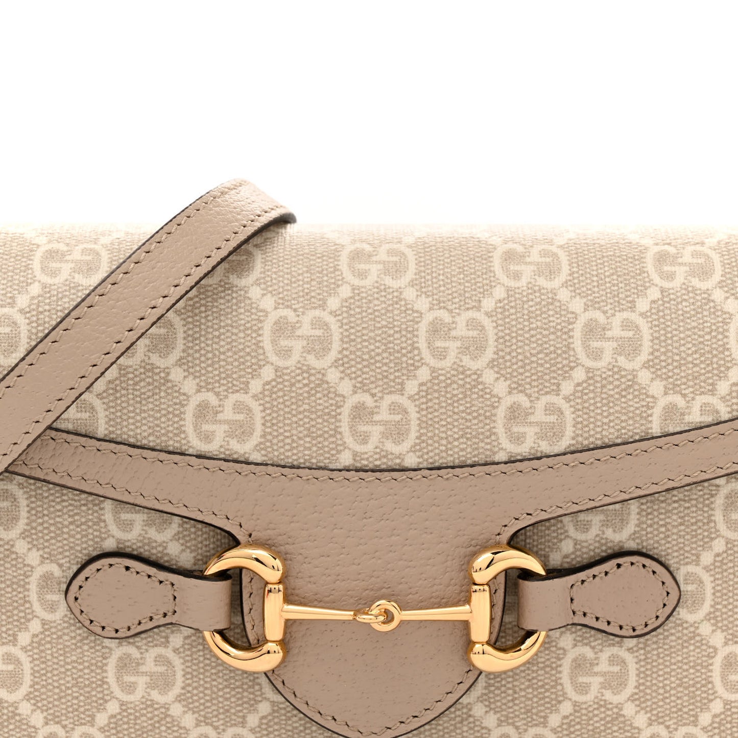 GG Supreme Monogram Textured Dollar Calfskin Mini Horsebit 1955 Shoulder Bag Beige Mystic White Oatmeal
